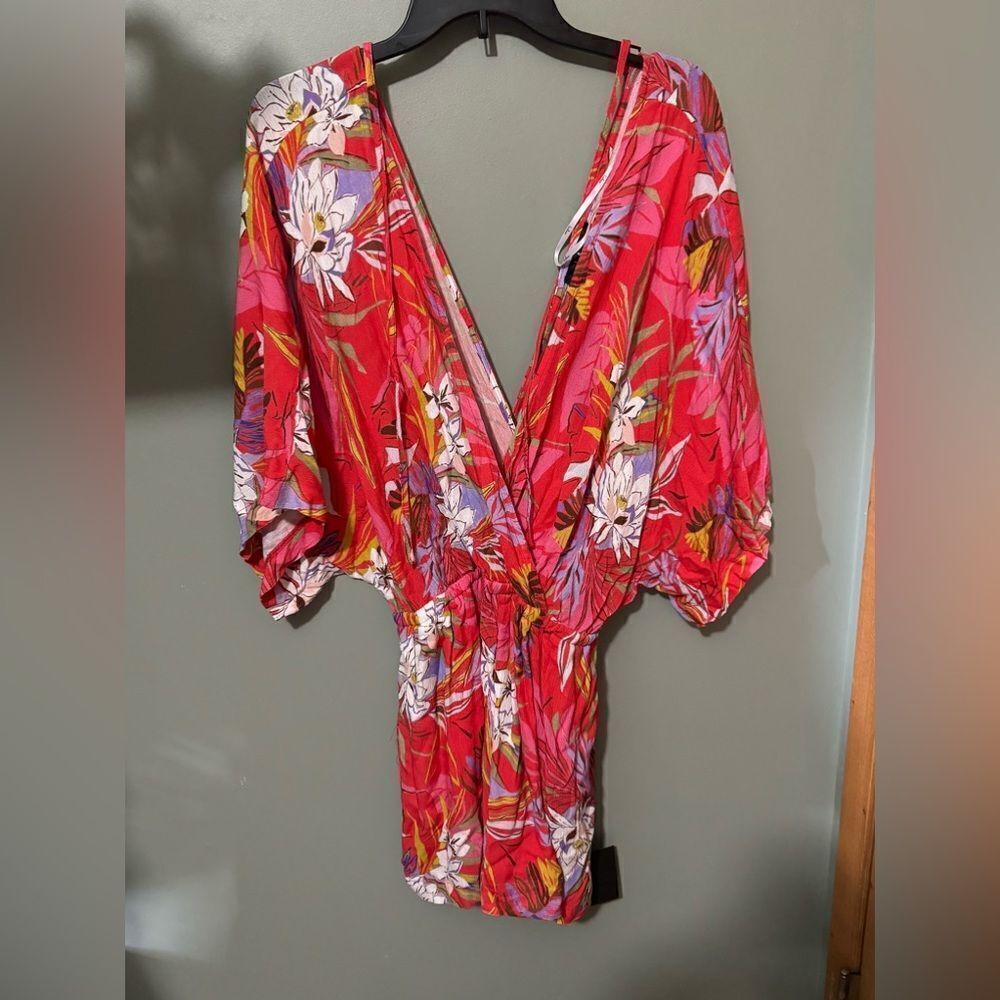 Lulu's Festival Flirt Red Tropical Print Dolman Sleeve Romper Size XL NWT - Picture 7 of 13